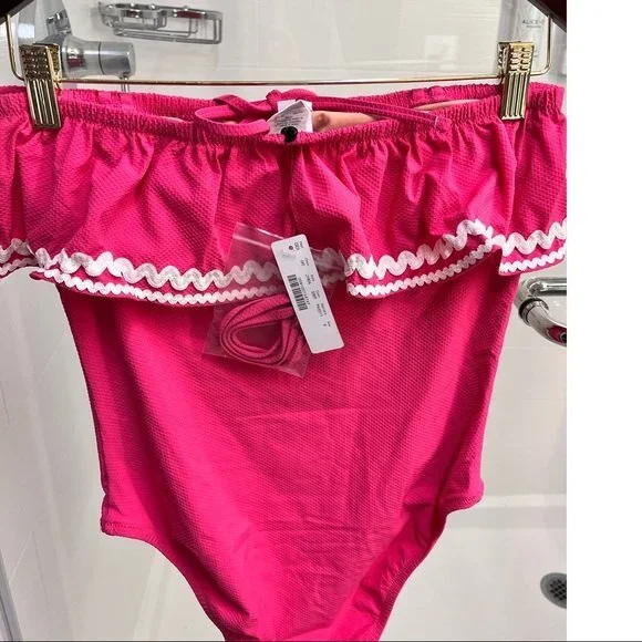 J. Crew Ruffle Bandeau One-Piece with Rickrack in Pink NWT 6 - Picture 6 of 10